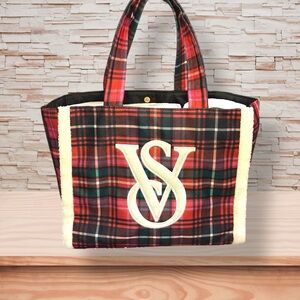 Victoria's Secret Tartan Plaid Fleece Trimmed Tote 👜